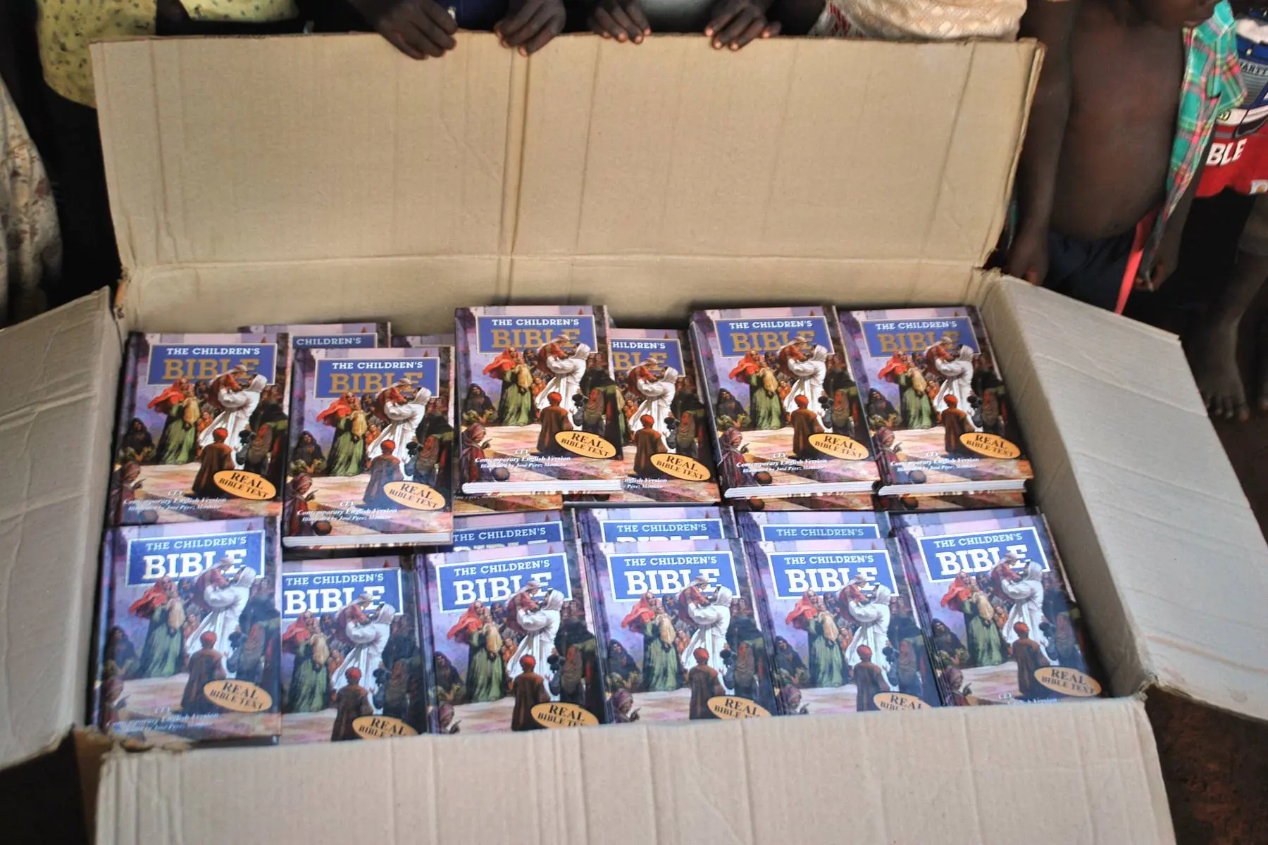 Close-up of the boxed Bibles