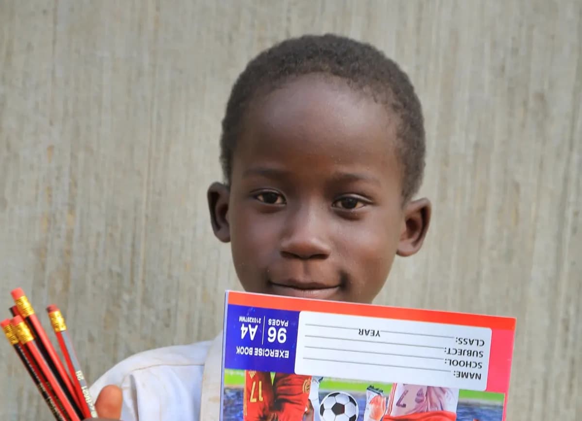 Peter with his new textbooks